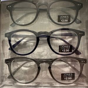 NEW ⭐️⭐️ Men’s Round Jones New York Pack 3 Pairs Reading Glasses Readers +2.00